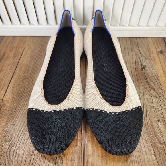 Rothy's The Square Tuxedo Cream Black Womens Sz 11.5 Cap Toe Ballet Flats Shoes - Picture 8 of 9